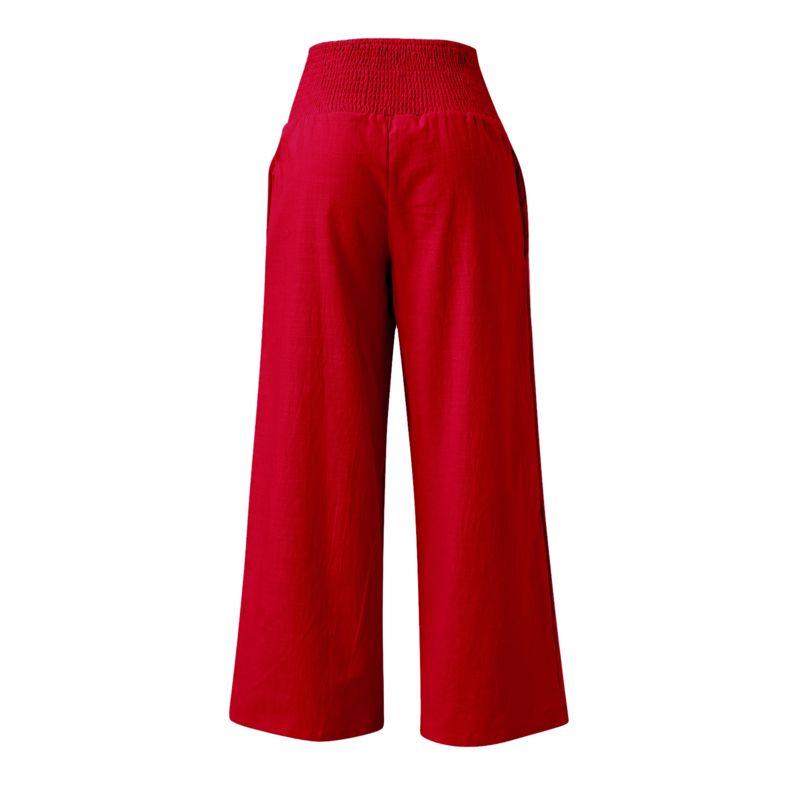 thumbnail image 5 of Pantalones anchos de lino de cintura alta para mujer: pantalones palazzo con cintura elástica y bolsillos para la playa/informal (S-XXL), 5 of 5